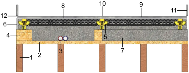 Tileable insulating screed floor construction 6