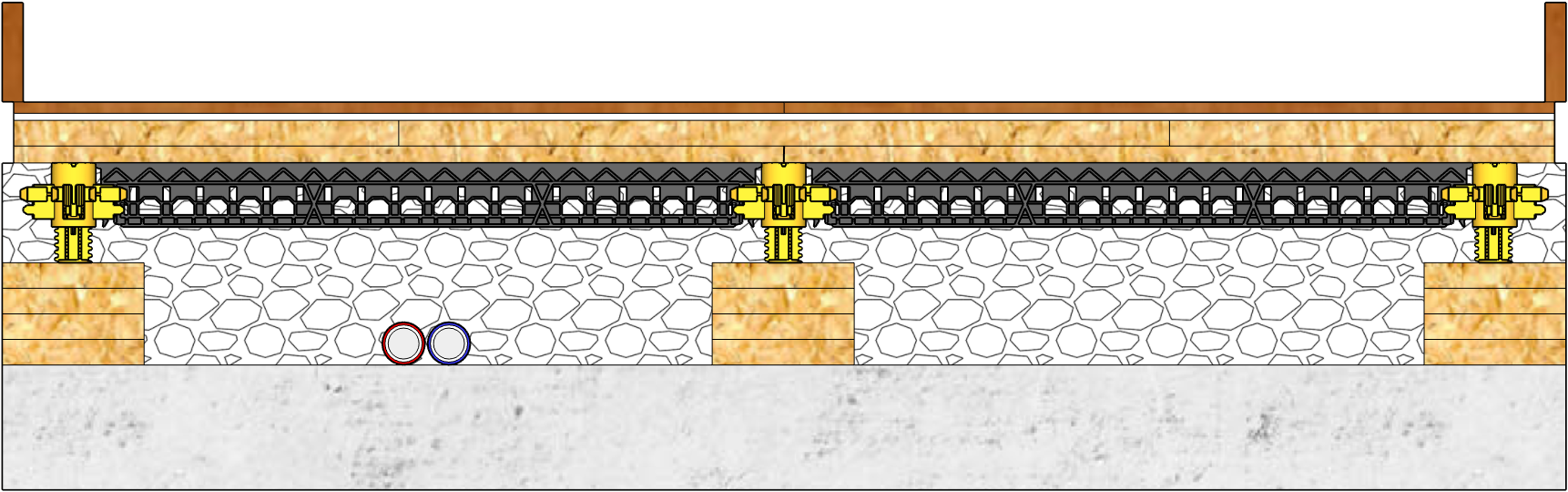 Load-bearing dry fillers floor construction