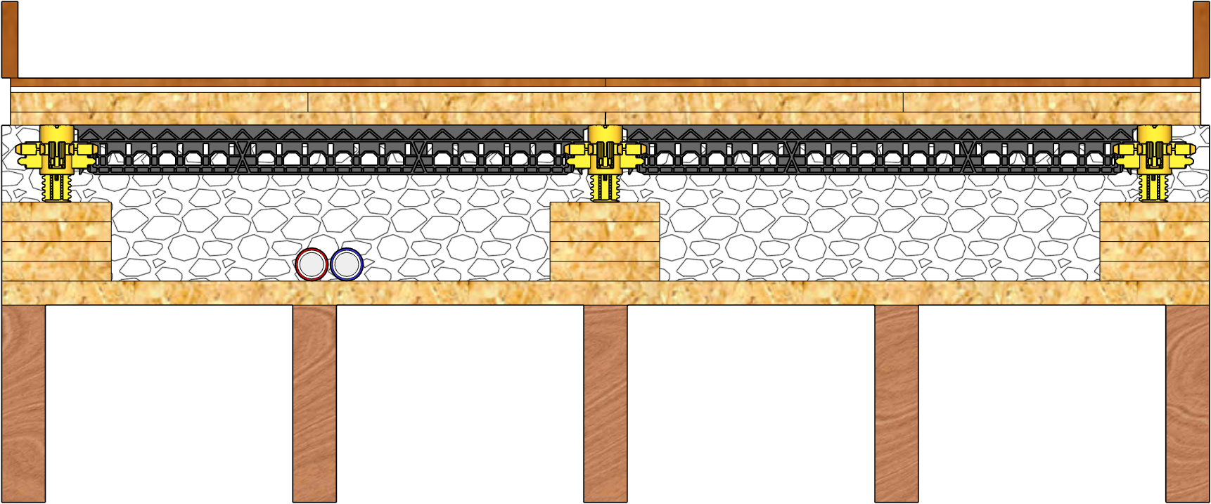 Load-bearing dry fillers floor construction