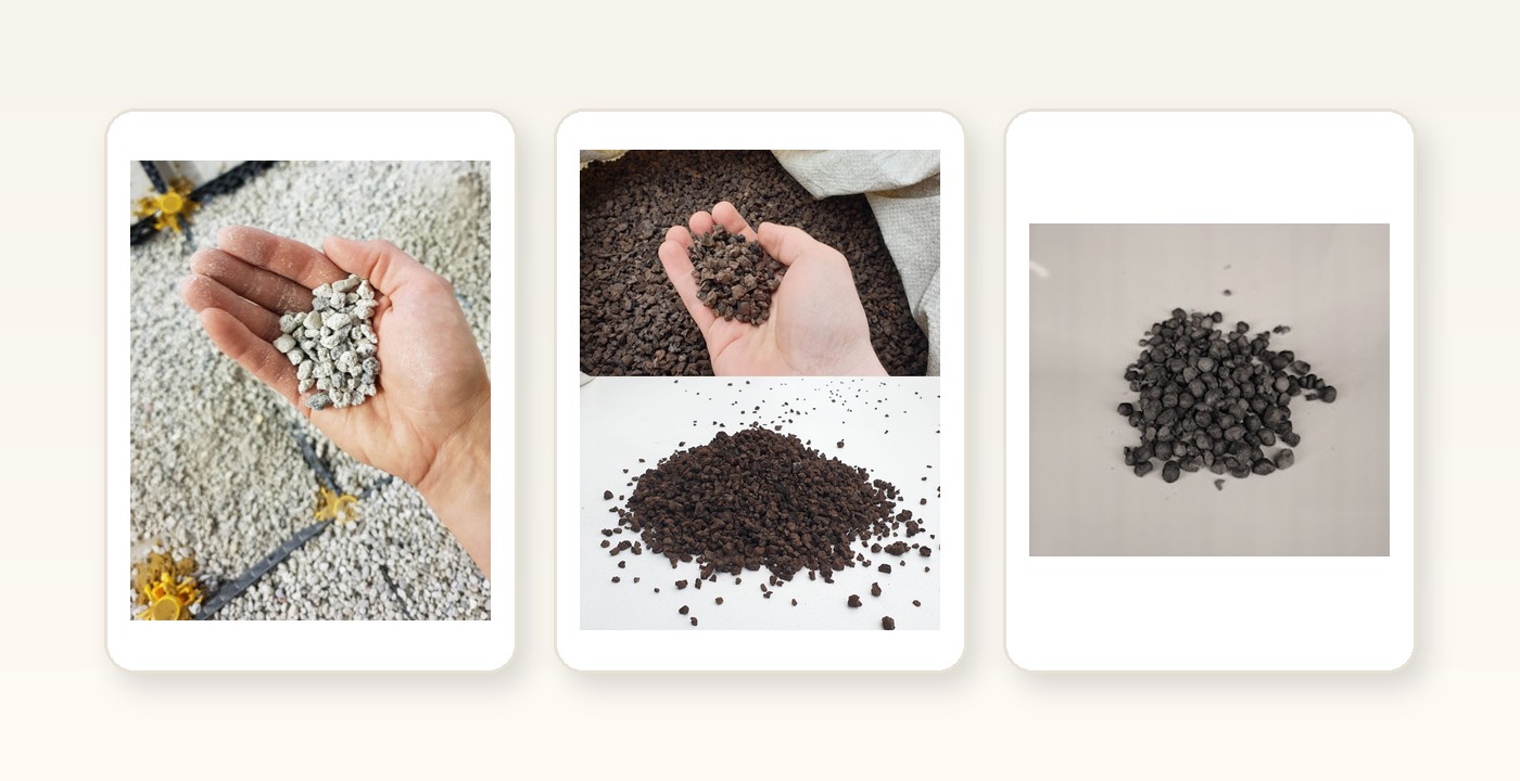 Zakgoed met gerecycleerde cellenbetonkorrels, kurkkorrels en EPS-parels