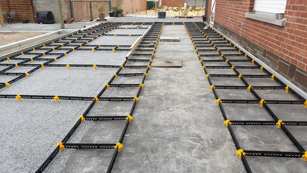 Staenisrooster terras vloeropbouw op volle grond en betonvloer